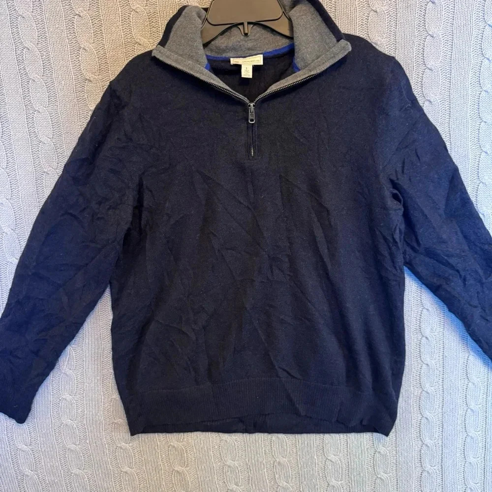Gap Sweater Mens Large 100% Extra Fine Merino Wool Navy Blue 1/4 Zip Long Sleeve - Picture 3 of 9
